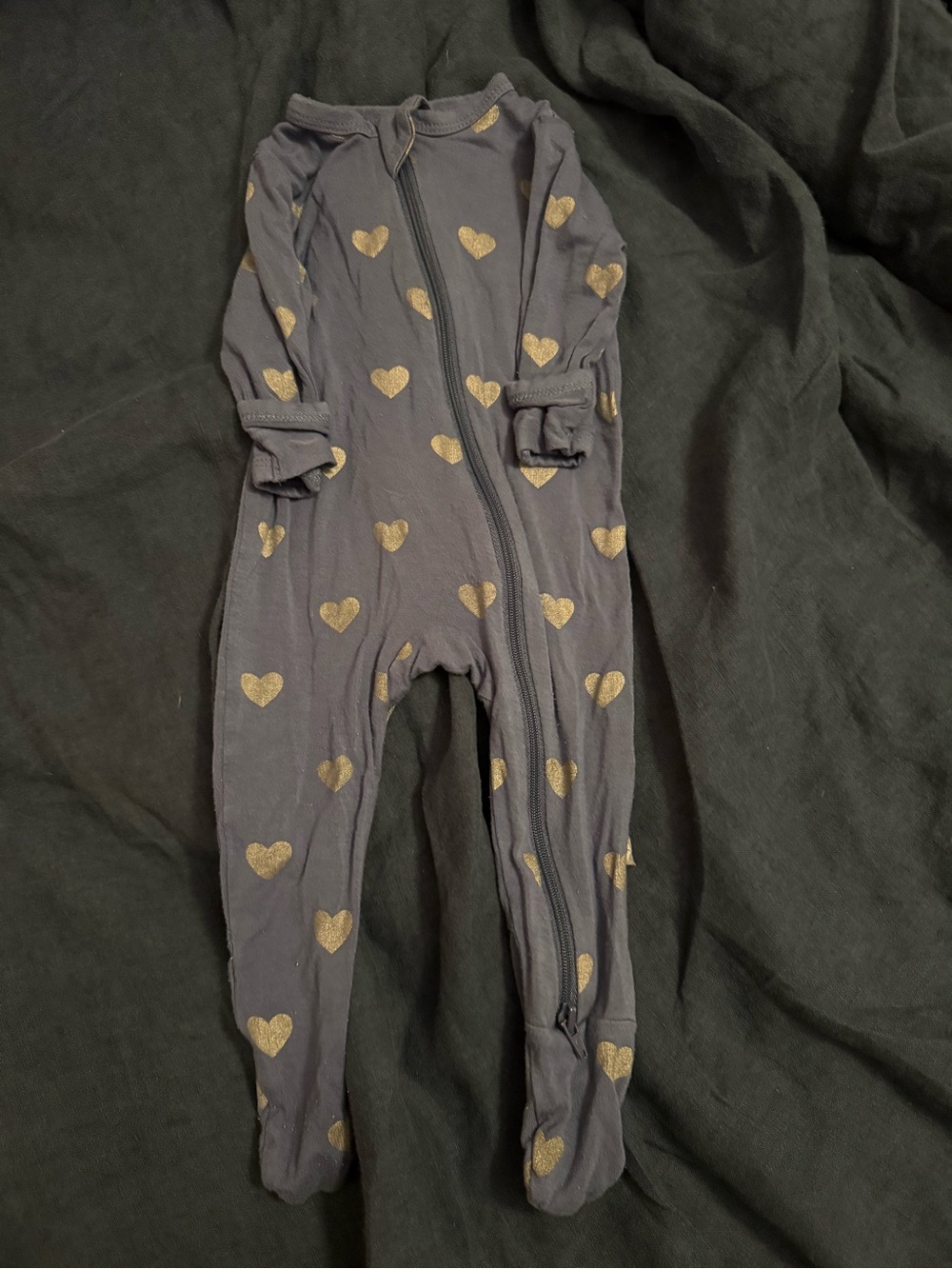 Kyte BABY Blue Footed One-Piece with silver Heart Print 0-3 months